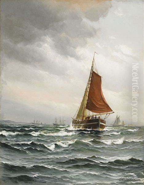 Segelfartyg Pa Boljande Vagor Oil Painting by Vilhelm Bille