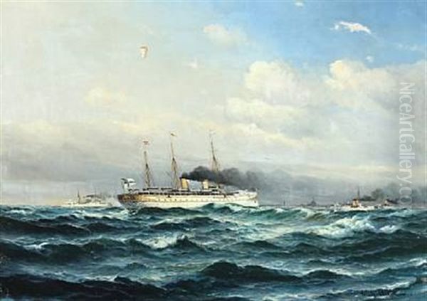 Ships Of The German Imperial Navy At The Edgde Of Copenhagen Harbour Oil Painting by Vilhelm Bille
