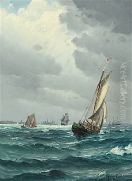Sailing Boat Along The Coast Of Helsingor With Kronborg Castle In The Background Oil Painting by Vilhelm Bille