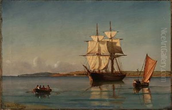 Summer Day With Sailing Ships Near A Coast Oil Painting by Vilhelm Bille