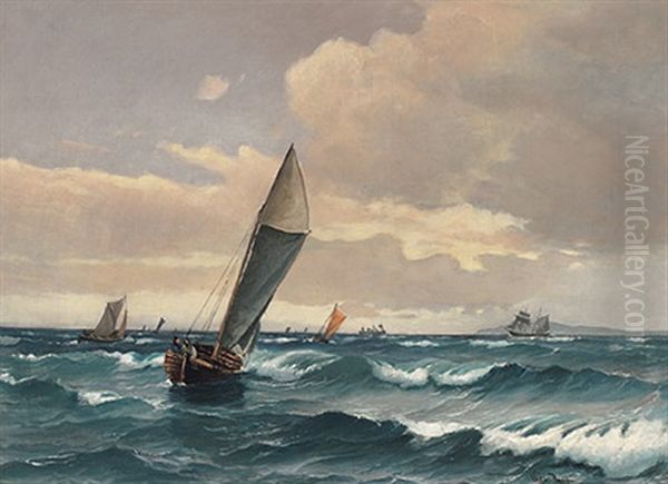 Segelboote Bei Ablandigem Wind, Malerische Bucht Im Sonnenlicht Oil Painting by Vilhelm Bille