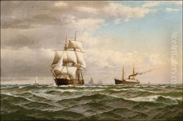 Ships At Sea Oil Painting by Vilhelm Bille