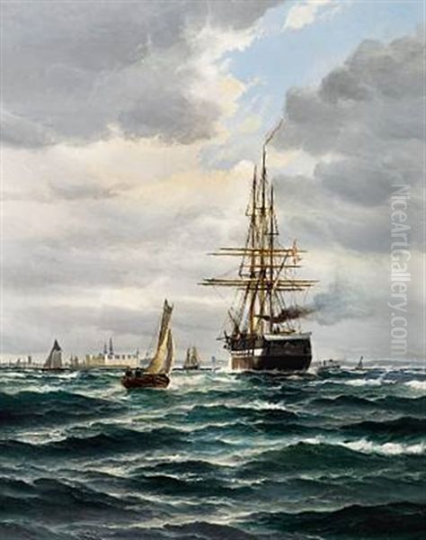 A Seascape Off Kronborg Oil Painting by Vilhelm Bille