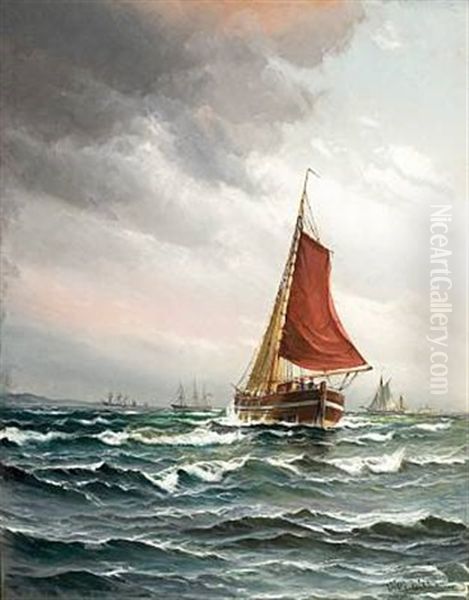 Ships In Stormy Weather Oil Painting by Vilhelm Bille