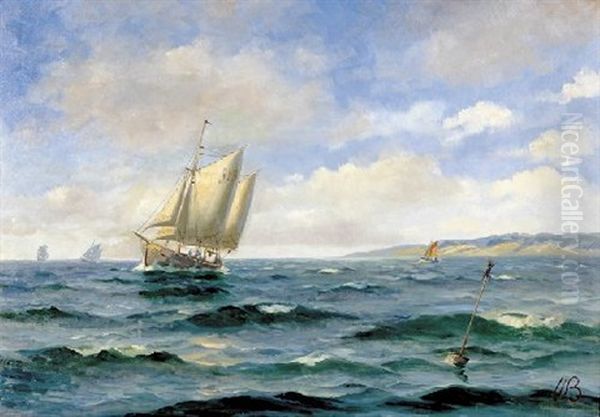 Ships Off The Coast Oil Painting by Vilhelm Bille
