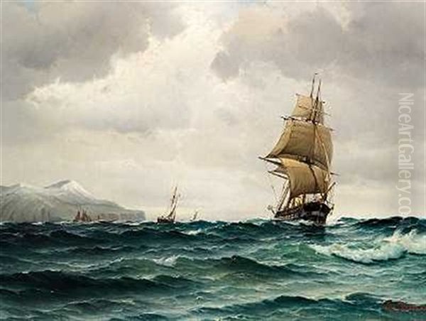 Skibe Ud For Kysten (helgoland?) Oil Painting by Vilhelm Bille