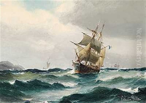 Tomastet Fransk Skib I Hoj Sogang Oil Painting by Vilhelm Bille