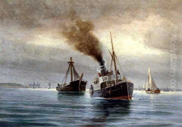 Aftenstemning I Sundet Ud For Kronborg Oil Painting by Vilhelm Bille