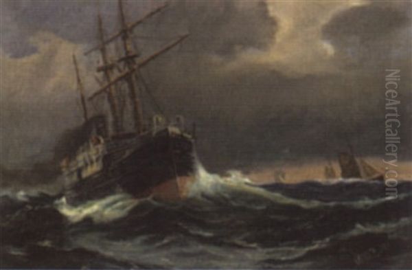 Dampfer Mit Stutzsegeln Auf Sturmischer See Oil Painting by Vilhelm Bille