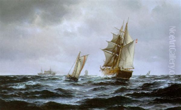 Marine Med Sejl- Og Motorskibe Oil Painting by Vilhelm Bille