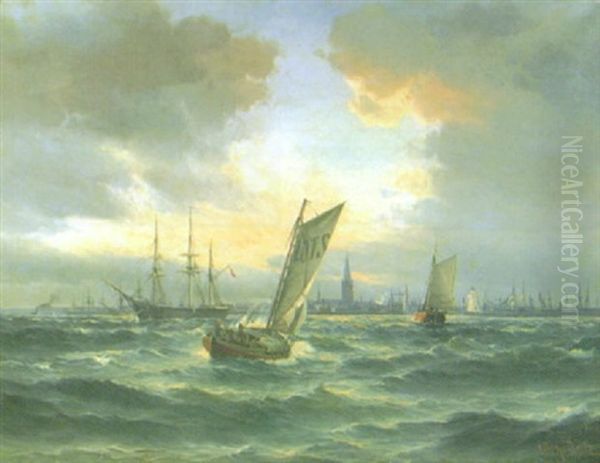 Inseglingen Till Malmo Hamn Oil Painting by Vilhelm Bille