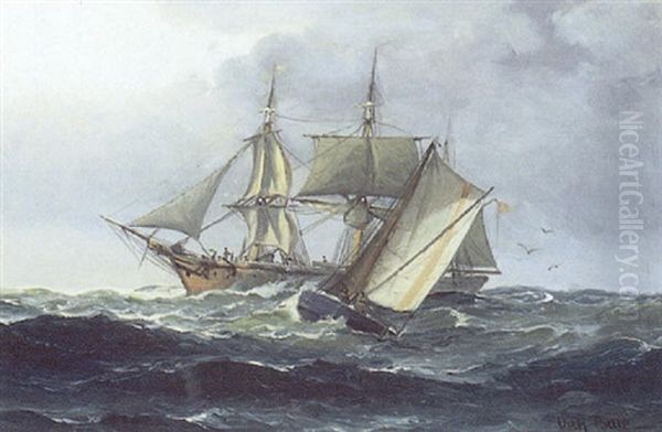 Marine Med Sejlskibe Oil Painting by Vilhelm Bille