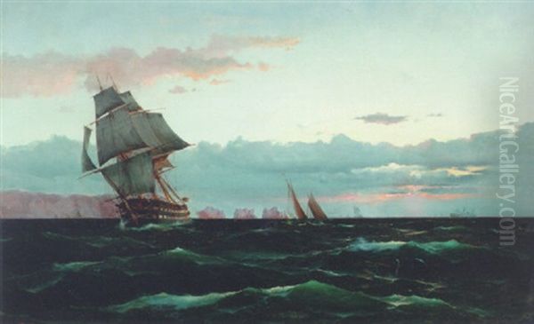 Orlogsfartoj Ud For Three Needles I Den Engelske Kanal Oil Painting by Vilhelm Bille