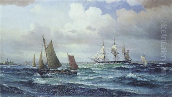 Livlig Trafik I Sundet Oil Painting by Vilhelm Bille