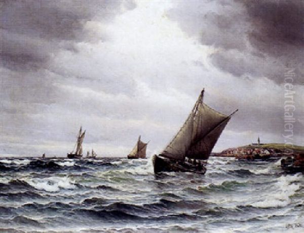 Fiskerbade Ud For Den Bornholmske Kyst Oil Painting by Vilhelm Bille