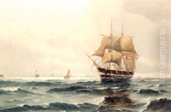 A Ship Of War Passing Along The Coast Oil Painting by Vilhelm Bille