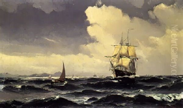 Marine Med Fransk Skib Oil Painting by Vilhelm Bille
