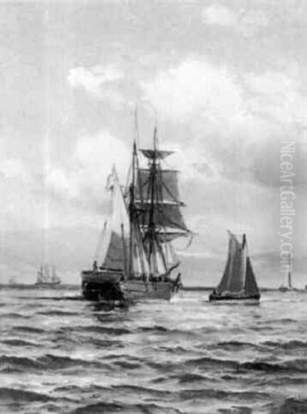 Marine Med Sejlskibe I Sundet Oil Painting by Vilhelm Bille