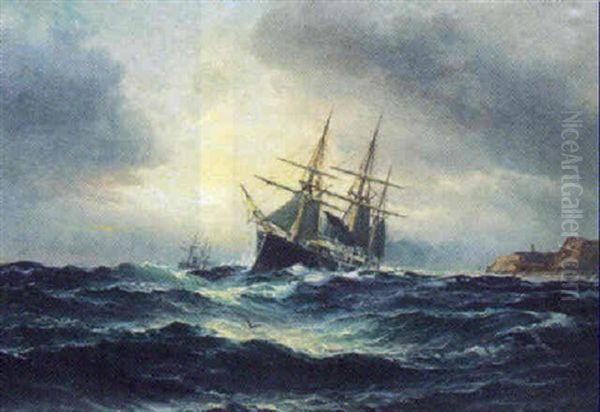 Segelfartyg I Hog Sjo Oil Painting by Vilhelm Bille