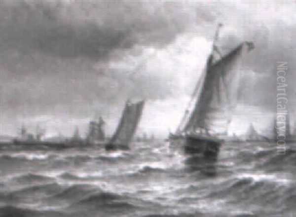 Marine Med Skibe I Kobenhavns Havn Oil Painting by Vilhelm Bille