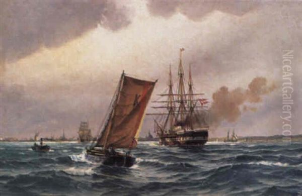 Skide Udfor Kobenhavns Havn Oil Painting by Vilhelm Bille