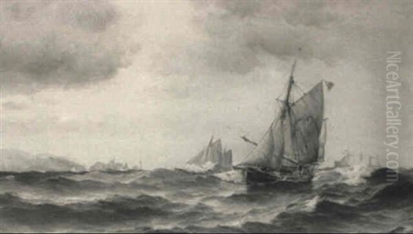 Sailing Ships At Sea Oil Painting by Vilhelm Bille