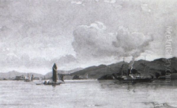 Marine Med Hjuldamper Og Sejlskibe Oil Painting by Vilhelm Bille