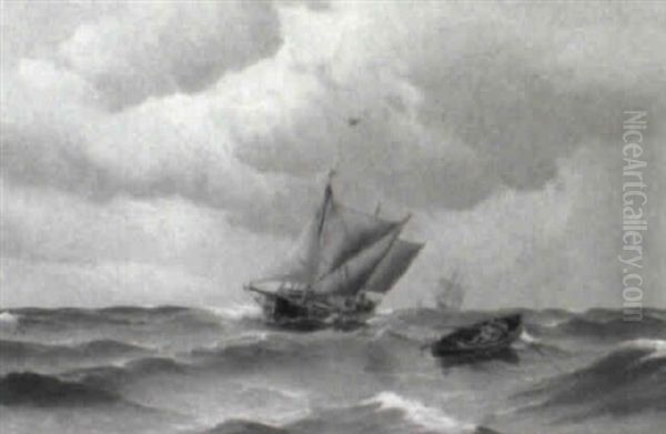 Marine Med Sejlskibe Og Rob+d Oil Painting by Vilhelm Bille