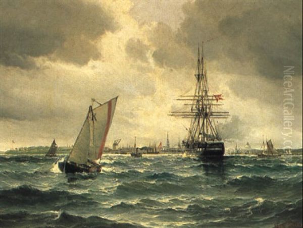Fregatten Jylland Under Indsejling Til Kobenhavns Hav Oil Painting by Vilhelm Bille