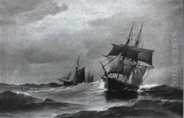 Marine Med Sejlskibe, Friskt Vejr Oil Painting by Vilhelm Bille