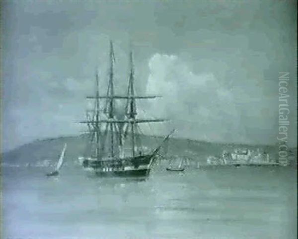 Fregat Ud For Kyst Oil Painting by Vilhelm Bille