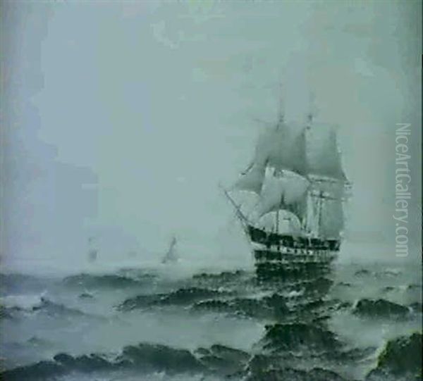 Marine Med Skibe Pa Oresund, I Baggrunden Kobenhavn Oil Painting by Vilhelm Bille