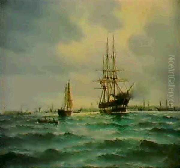 Fregatten Jylland Star Ud Fra                               Kobenhavns Havn Oil Painting by Vilhelm Bille