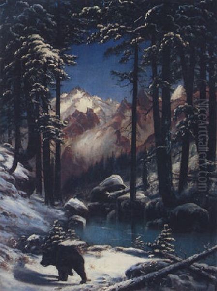 A Bear Near The Grand Tetons Oil Painting by Frederick William Billing