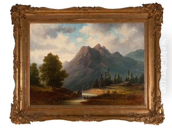 Swiss Landscape With Mountain Oil Painting by Lars Theodor Billing