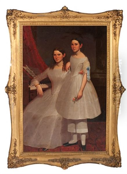 Fine Antebellum Portrait Of Two Sisters Oil Painting by Moses Billings