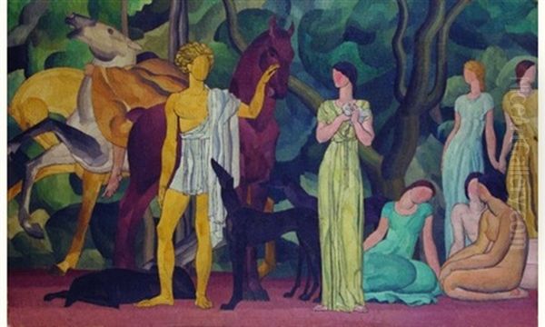 Depart Pour La Chasse (etude) Oil Painting by Louis Leon Eugene Billotey