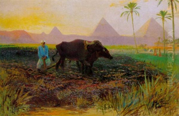 Pflugender Bauer Vor Den Pyramiden Oil Painting by Tony Binder