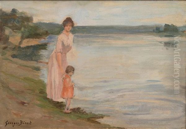 Mother And Child By The Sea Oil Painting by Georges Binet