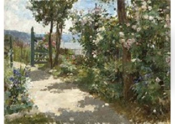 Back Garden With Flowers Oil Painting by Georges Binet