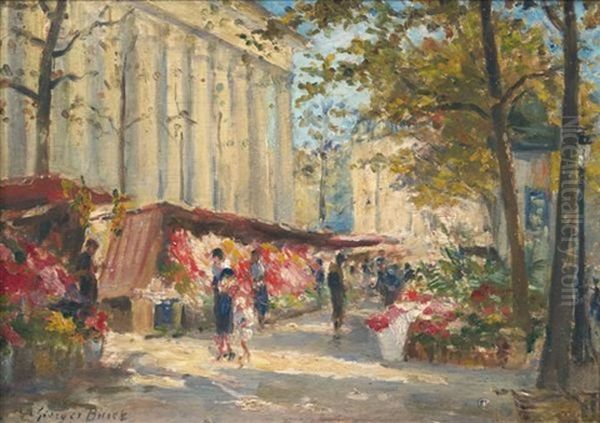 Le Marche Aux Fleurs, Place De La Madeleine Oil Painting by Georges Binet