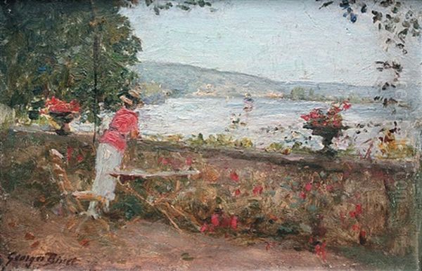 Jeune Femme Sur La Terrasse En Bord De Mer Oil Painting by Georges Binet