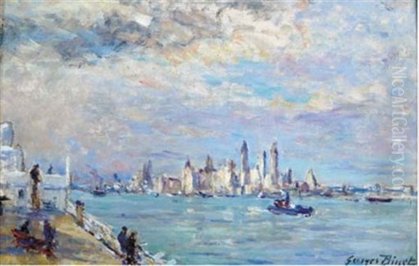 A Harbor View Oil Painting by Georges Binet