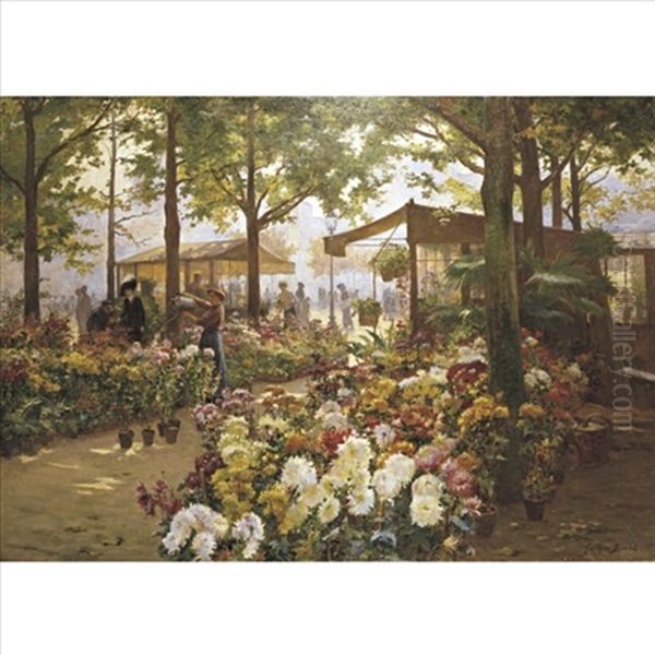 Flower Market Oil Painting by Georges Binet