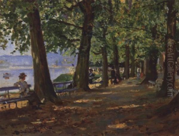Promenade En Bord De Seine Oil Painting by Georges Binet