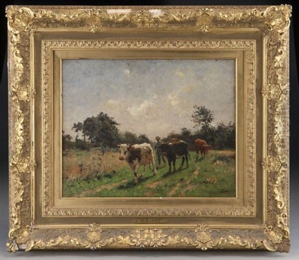 Cattle And Landscape Oil Painting by Victor Binet