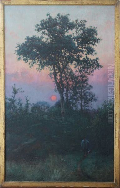 Paysage Au Soleil Couchant Oil Painting by Victor Binet