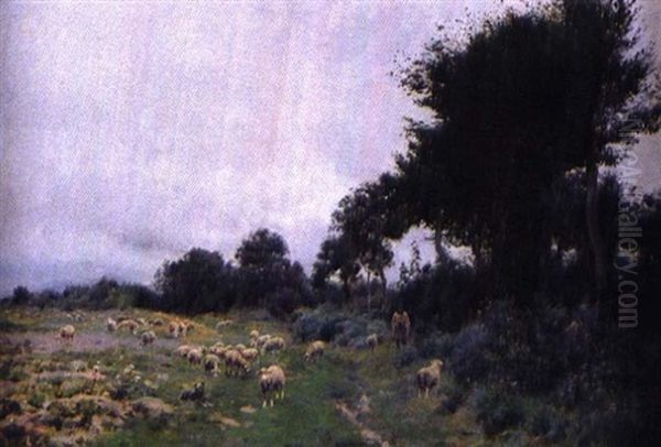 Moutons Au Paturage Oil Painting by Victor Binet