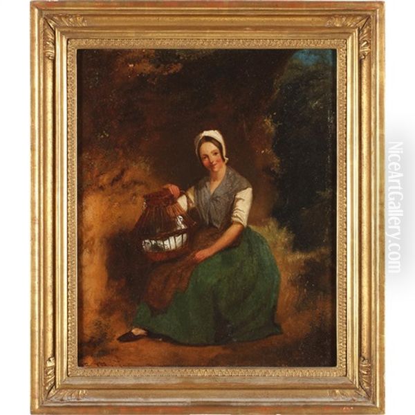 Young Woman With Dove Oil Painting by Valentin Bing