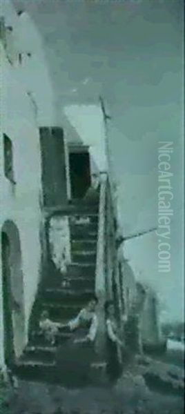 Figures On Steps Oil Painting by Edward Binyon